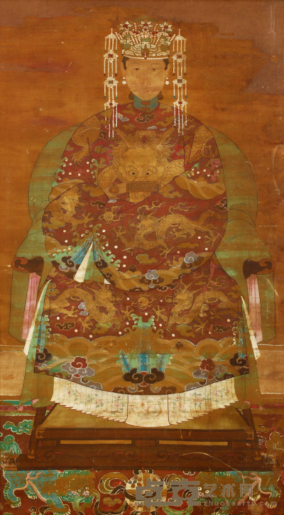 明•绢本 皇妃画像 尺寸：139.5cm×76.5cm