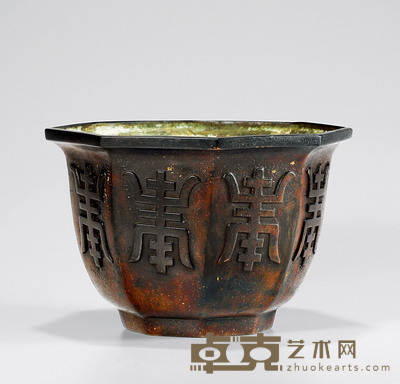 19世纪•铜寿字八角盆 高：14.5cm