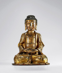 明•铜鎏金阿弥陀佛坐像