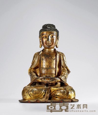 明•铜鎏金阿弥陀佛坐像 高：39.5cm