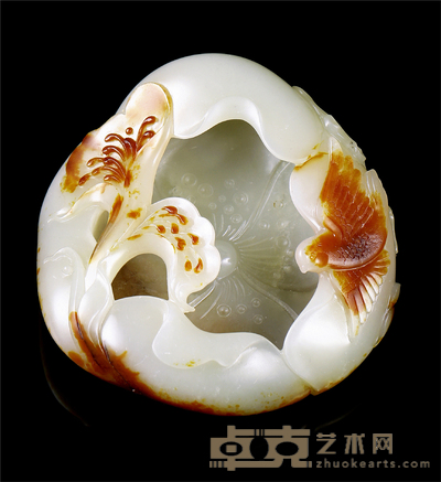 瞿利军 喜上高枝 白玉笔洗 80×79×28mm 重量:152.7g