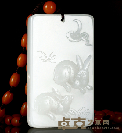高毅进 玉兔报福 白玉牌 65×38×13mm
重量:75.1g