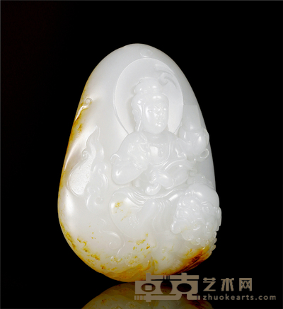 黄杨洪 大智文殊 白玉挂件 61×45×22mm
重量：85.5g