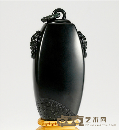 王金高 龙行天下 墨玉瓶 175×88×65mm 带座高216mm 重量：597.0g
