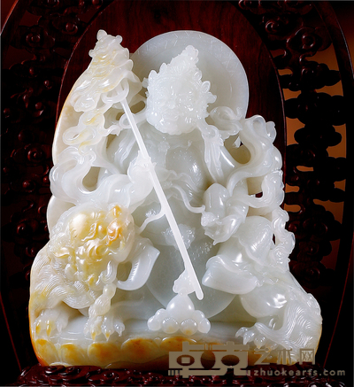 张永来 财宝天王 白玉摆件 190×149×71mm
重量：2370g