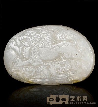 明·白玉雕麒麟纹饰 40×25×5.5mm
