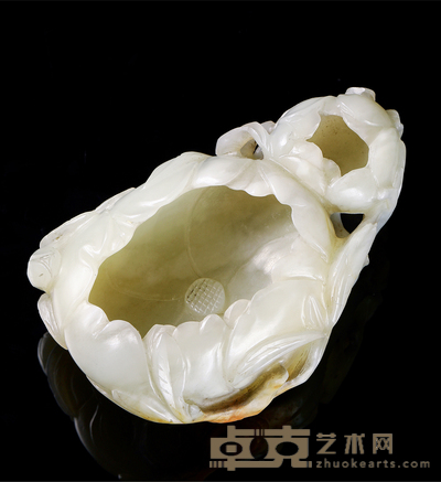 清·白玉雕双花形笔洗 109×66×48mm