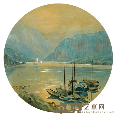 胡伯翔 “巫峡晓云”月份牌原稿 直径:53.5cm
