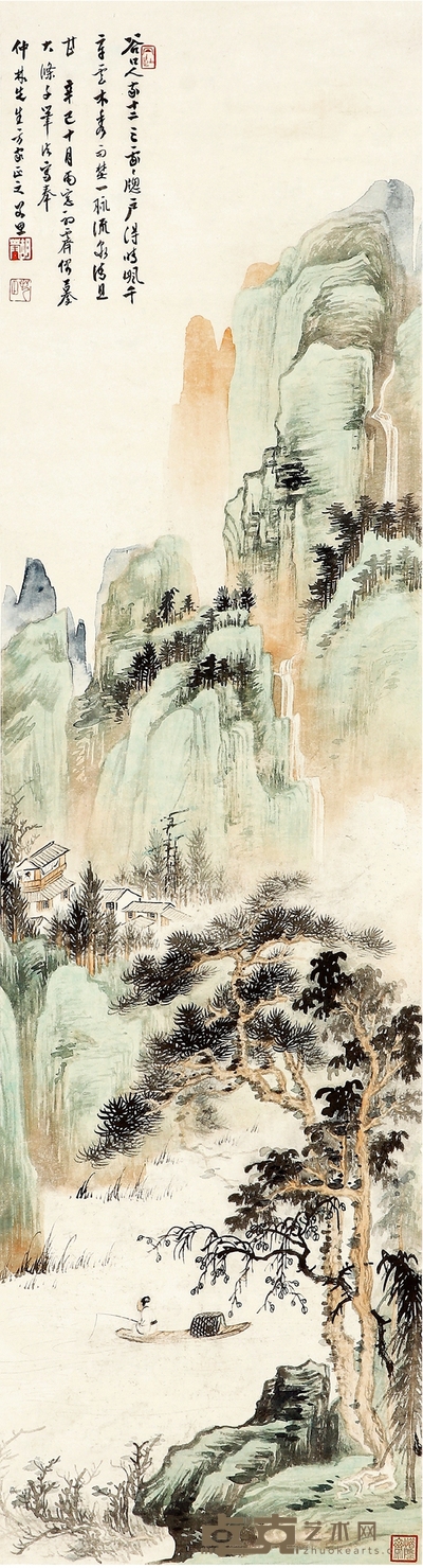 胡若思 翠山溪钓图 150×40.5cm