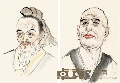 戴明德 名人画像二帧 47×36cm 47×34cm