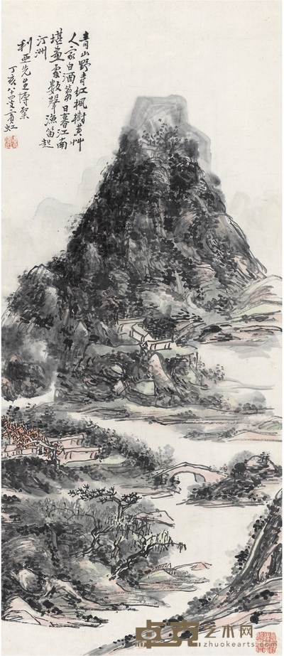 黄宾虹 八十四岁作  青山古寺图 86.5×37.5cm