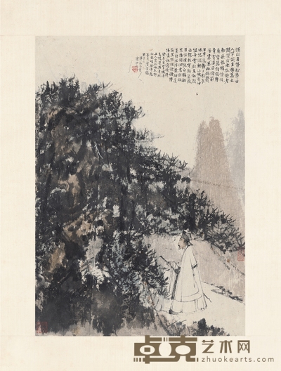 傅抱石 金刚坡时期作 深山访友图 59×43.5cm