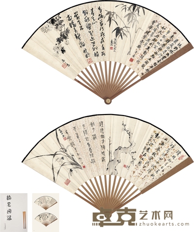 白 蕉 、郑午昌 、邓散木 、马公愚 等 花卉书法合璧扇 52×18cm