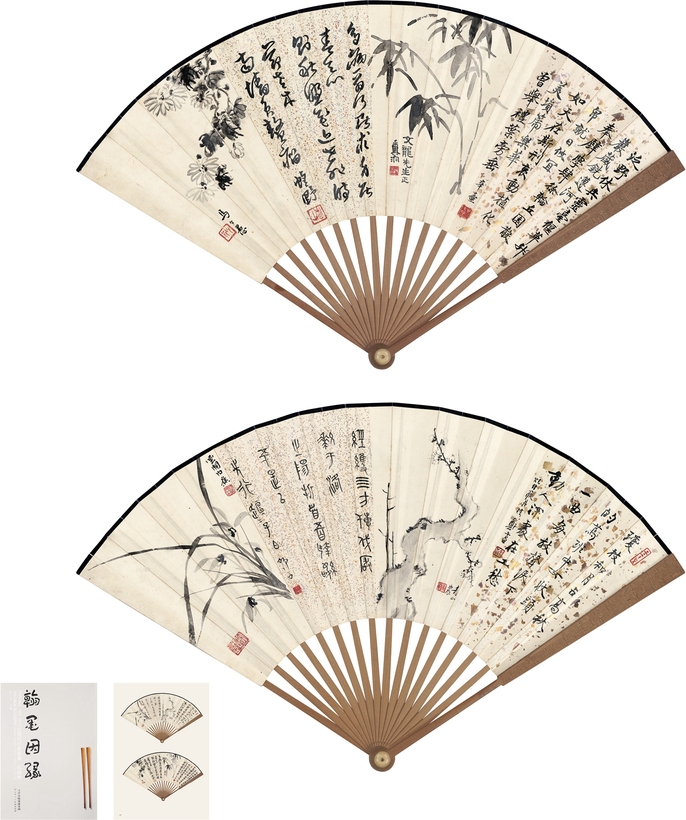 白 蕉 、郑午昌 、邓散木 、马公愚 等 花卉书法合璧扇