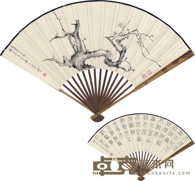 高野侯 高时丰 为丁辅之作 墨梅图·书法 48×17.5cm