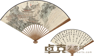 溥 儒 溥 侗 松风金剎图·书法 49×18cm