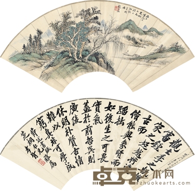 赵叔孺 郑孝胥 为胡芝桐作 溪山归隐图·书法 51.5×19cm