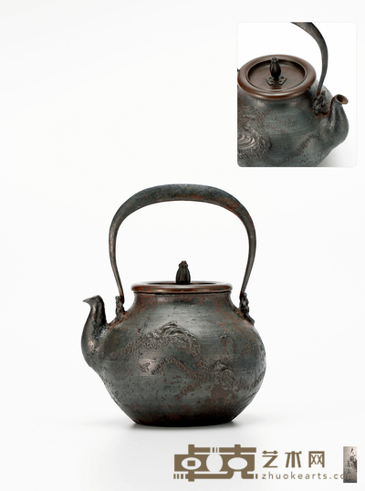 明治时期·大国寿朗造丸形铁壶 高20.5cm 长16cm