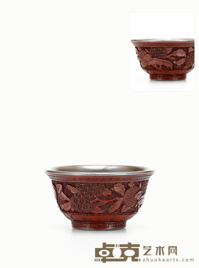 清中期·银胎剔红荔枝纹杯 高5.3cm 口径9.8cm