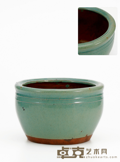 清·紫砂宜钧釉画缸 高18.8cm 长30.5cm