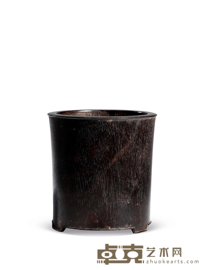 清·紫檀起线三足笔筒 高:13cm直径:12cm