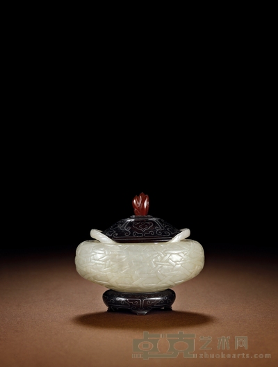 清中期·白玉仿竹篾桥耳炉 通高:6.4cm高:3.2cm长:6.9cm