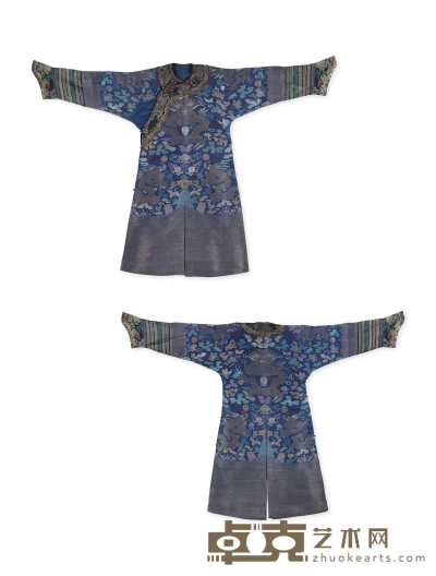 清·蓝地纳纱龙纹夏袍 连袖长：180cm衣长：125cm