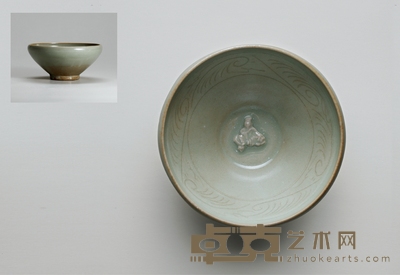 耀州窑贴塑人物碗 高：6cm 直径：12.8cm