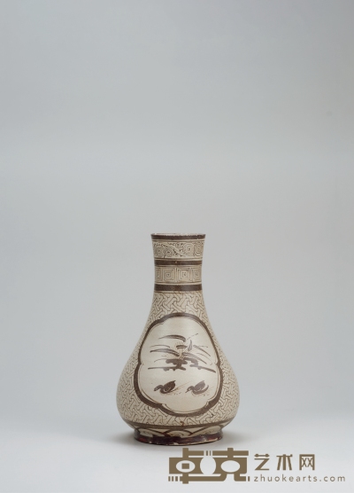 吉州窑彩绘鸳鸯纹官式胆瓶 高：20.3cm直径：12.8cm