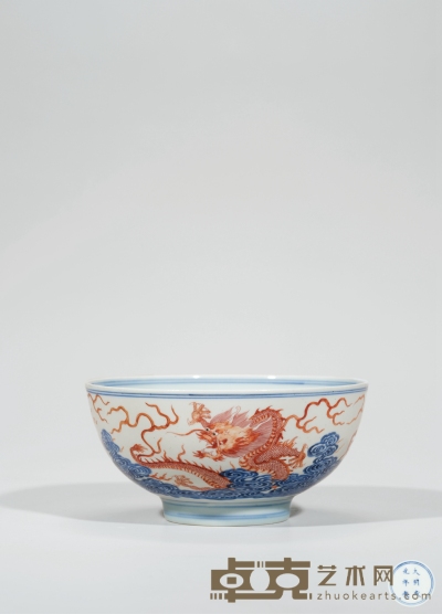 清康熙·青花矾红龙纹碗 直径：18.3cm