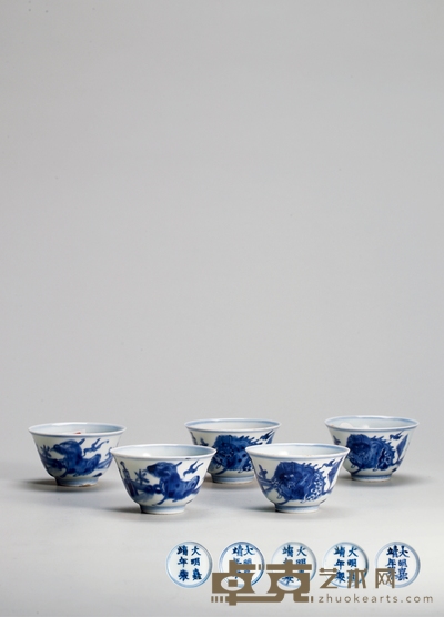清·青花杯(一组五只) 高:4.9cm直径:8.2cm数量:5