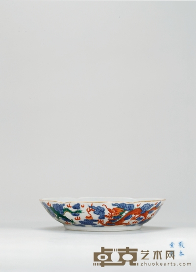 清·“敦本堂制”款五彩龙纹花口盘 高:3.2cm直径:13.9cm