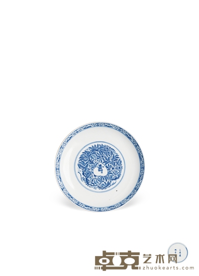 清康熙·青花淡描寿桃纹盘 直径:19.5cm