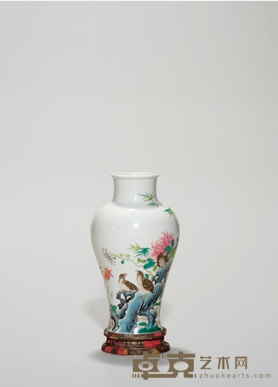 清·粉彩安居乐业图梅瓶 高：16.5cm