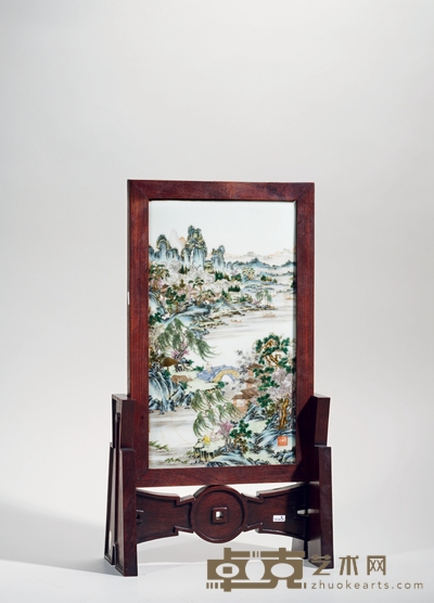 清·粉彩渔樵耕读图插屏 长：42.4cm宽：24.2cm