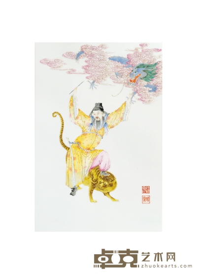 民国·汪晓棠绘粉彩人物故事图瓷板 长：38.5cm宽：26cm