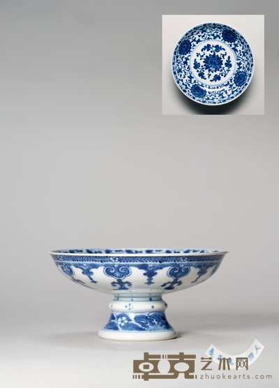 清乾隆·缠枝莲纹高足盘 高：7.3cm直径：15.3cm