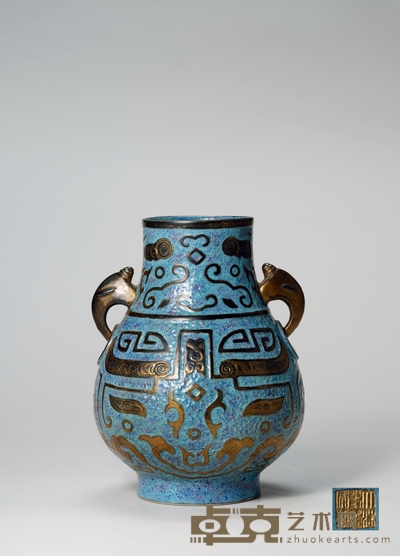 清·仿古铜釉鸠耳尊 高：20cm口径：7.5cm
