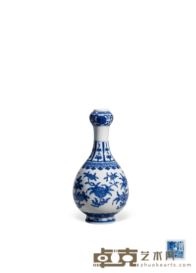 民国·青花三多纹蒜头瓶 高：22cm