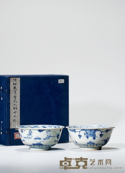 明早期·青花人物纹碗(一对) 高:6.8cm直径:14.3cm数量:2