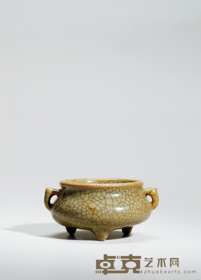 清乾隆·仿哥釉蚰耳炉 高:7cm耳径:14cm