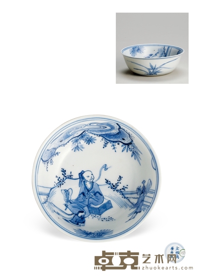 清康熙·青花高士图卧足盘 高:3cm直径:8.7cm