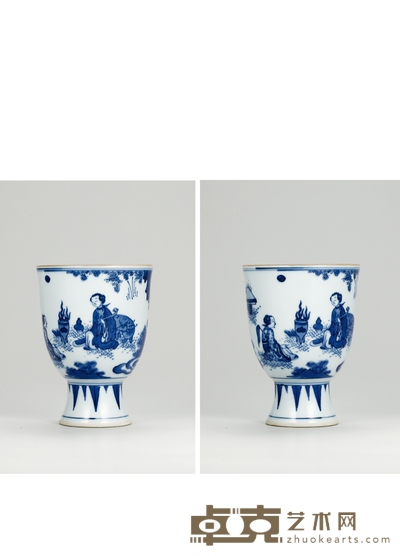 明崇祯·青花仕女图高足杯 高:12.5cm直径:9cm