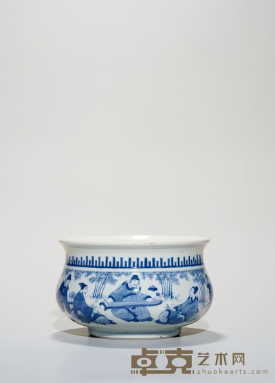 清康熙·青花竹林七贤图香炉 高:14cm直径:22cm