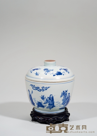明崇祯·青花八仙图盖缸 高:20cm直径:20cm