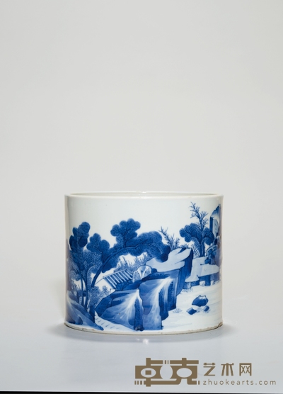 清康熙·青花山水人物图笔筒 直径:19cm