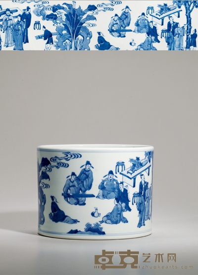 清康熙·青花高士图笔筒 高:14.5cm直径:19.5cm