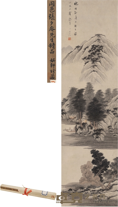 张 崟 古祠晚泊图 158×43.5cm