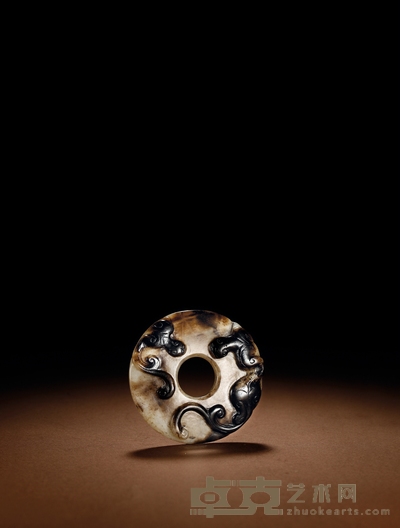 明-清·白玉受沁螭龙纹诗文璧 直径:6.8cm内径:2cm