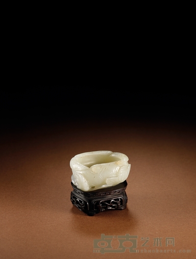 清·白玉雕荷叶水盂 带座高:4.3cm高:2.3cm长:4.9cm宽:4.4cm